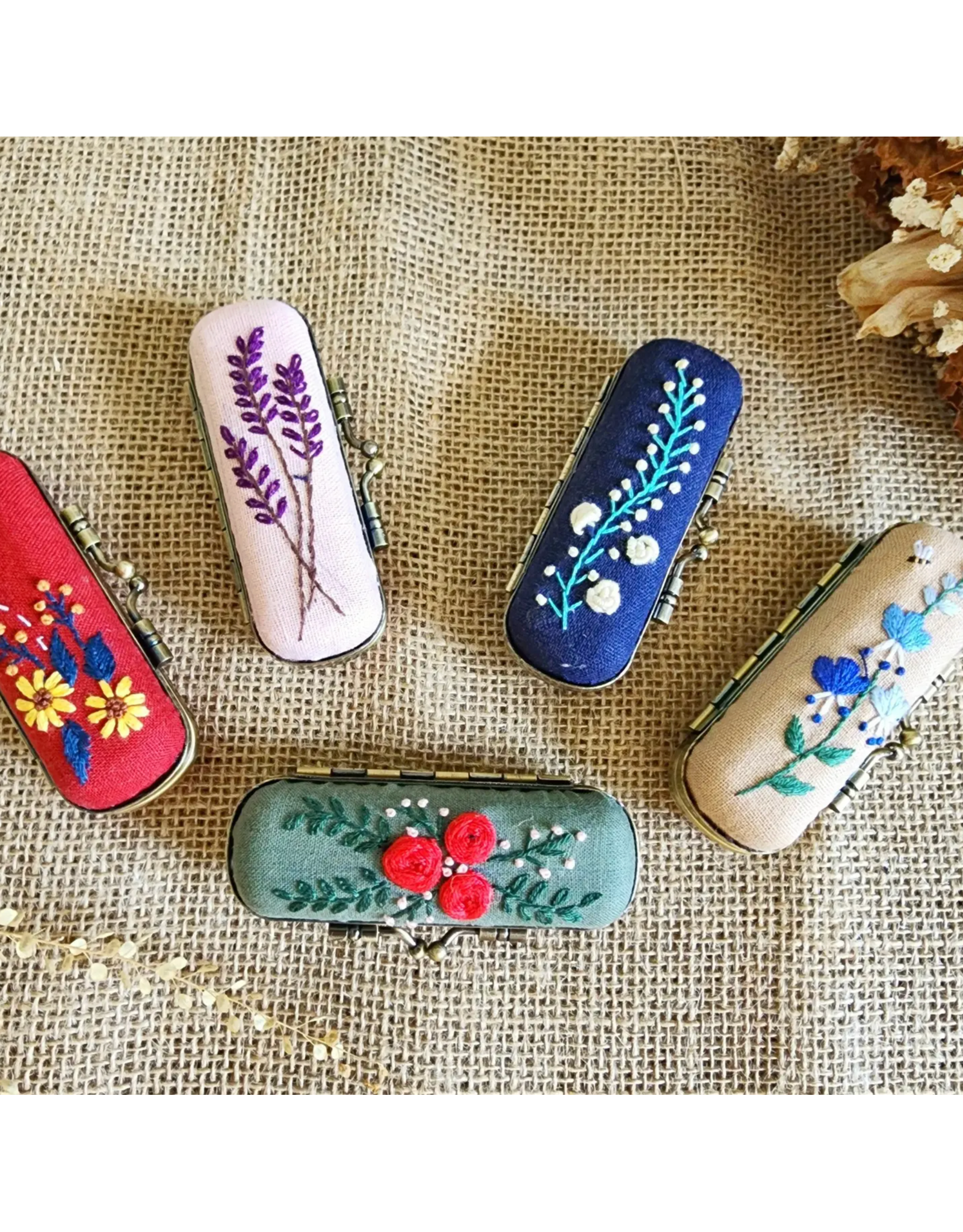 Quince Fables Vintage Embroidered Lipstick Case - Pink + Purple