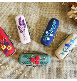 Quince Fables Vintage Embroidered Lipstick Case - Pink + Purple