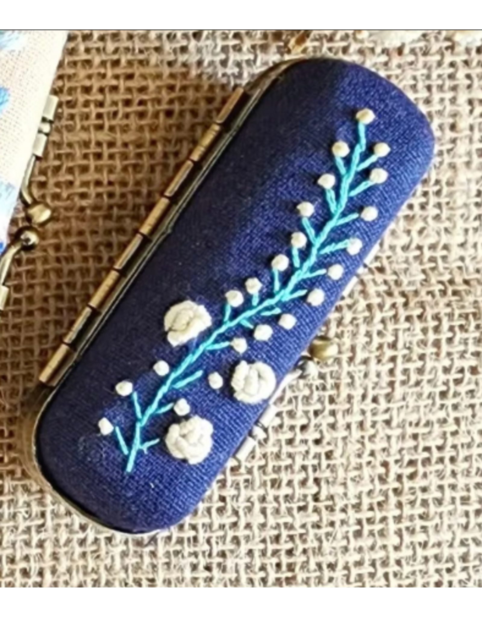 Quince Fables Vintage Embroidered Lipstick Case - Navy