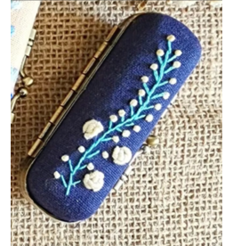 Quince Fables Vintage Embroidered Lipstick Case - Navy