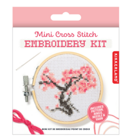 Kikkerland Mini Cross Stitch Embroidery Kit - Cherry Blossom