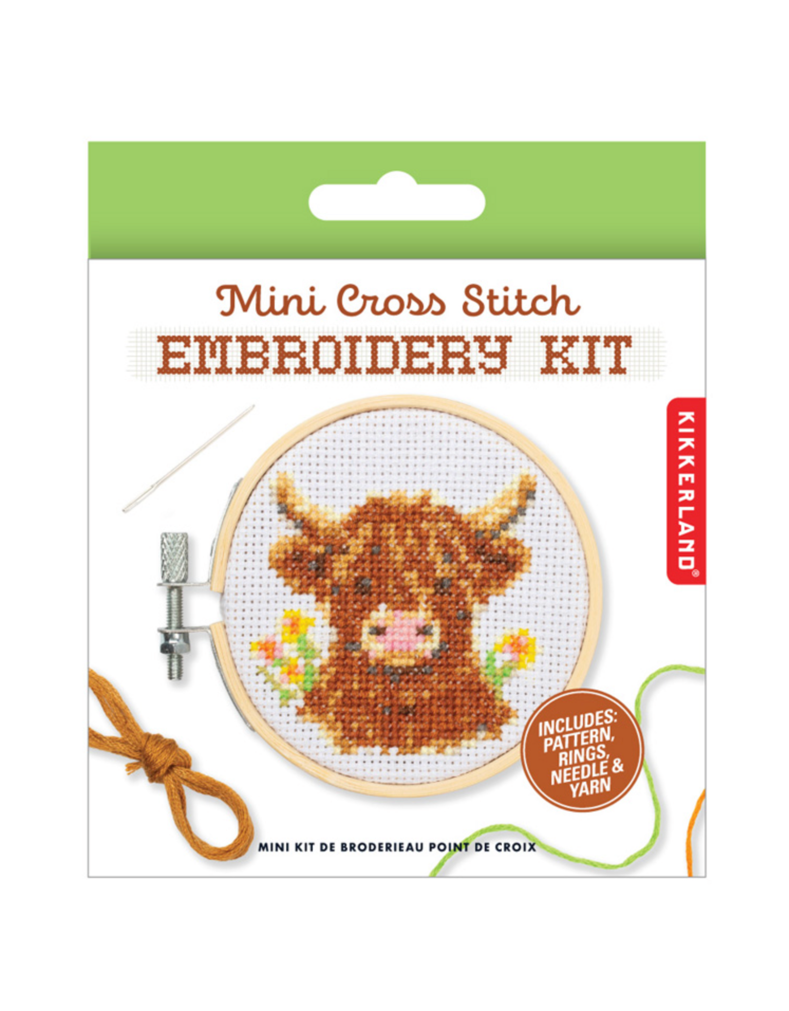 Kikkerland Mini Cross Stitch Embroidery Kit - Highland Cow