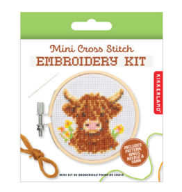 Kikkerland Mini Cross Stitch Embroidery Kit - Highland Cow