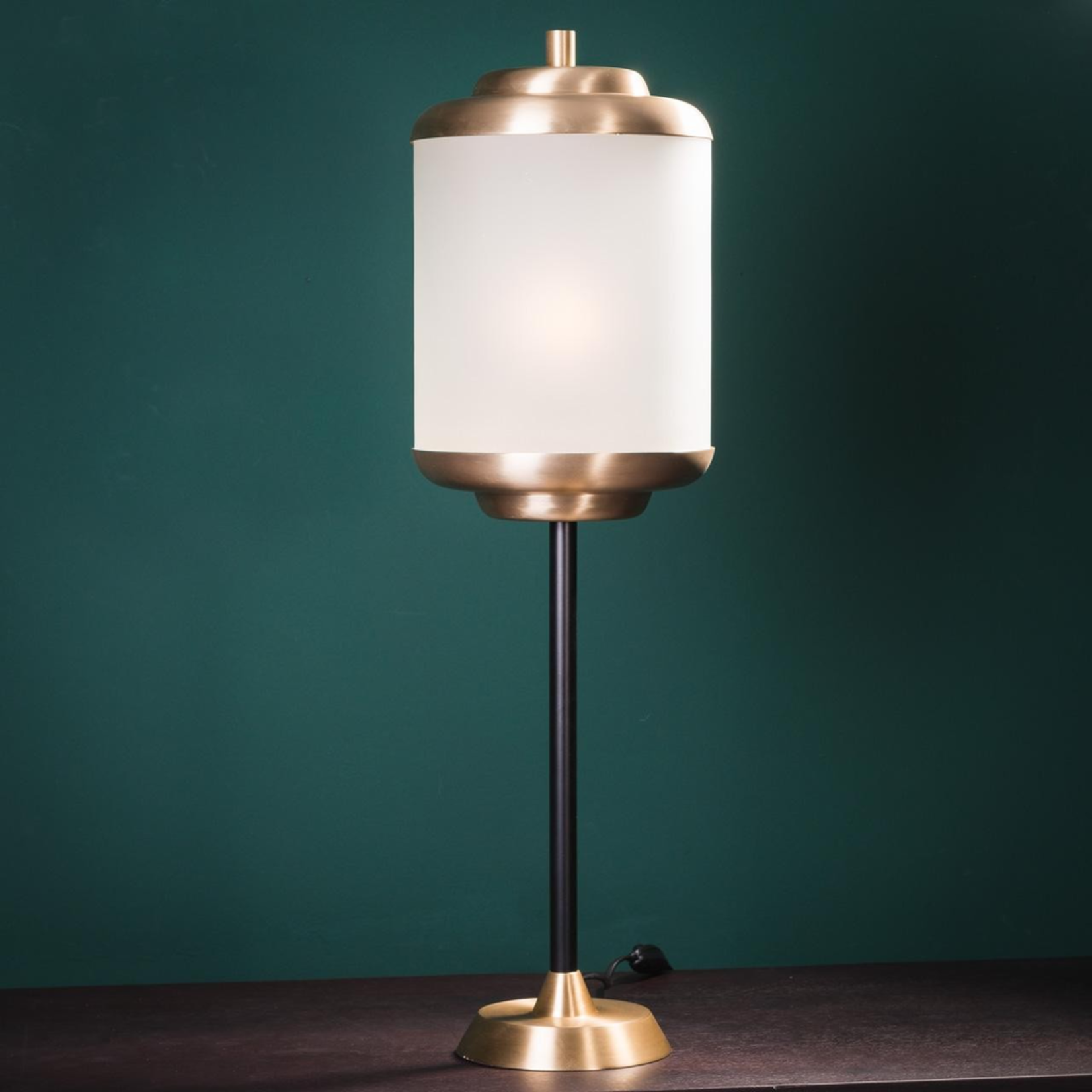 OBJET DE CURIOSITE TABLE LAMP SATIN BRASS WITH FROZEN GLASS