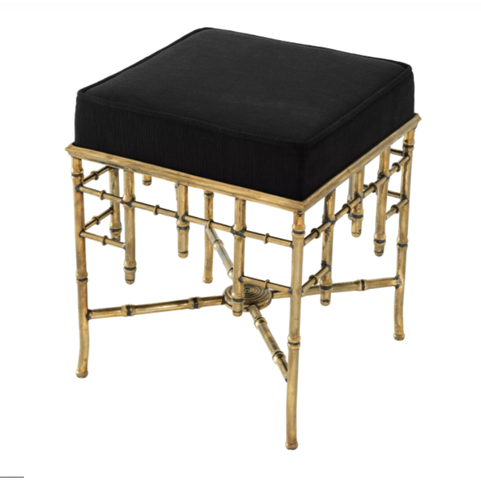 EICHHOLTZ STOOL CECILIA VINTAGE BRASS FINISH ALBIN BLACK