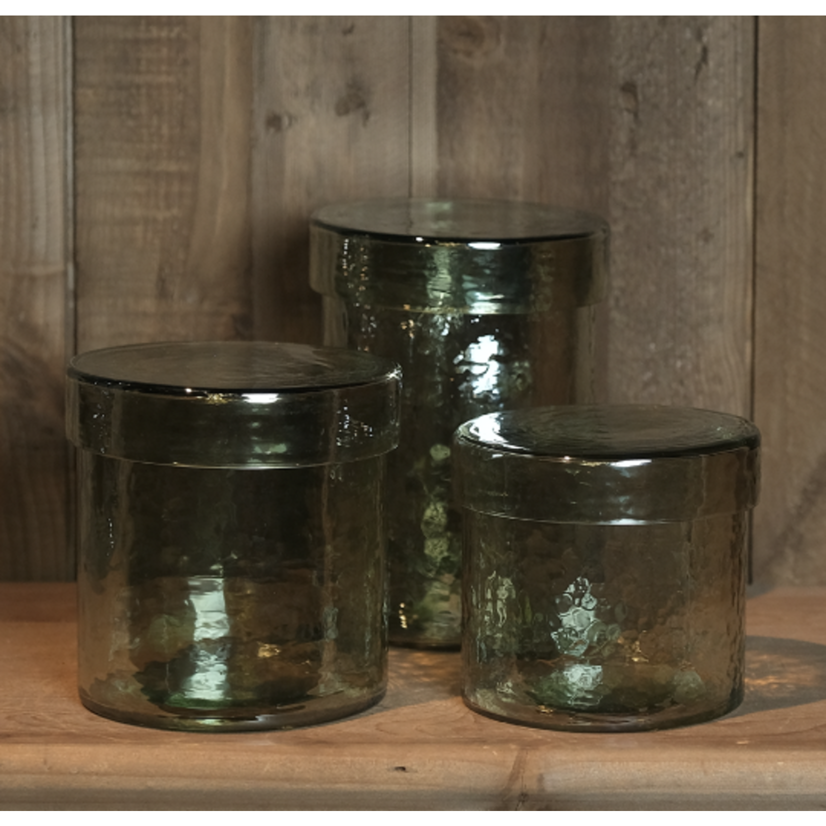 CHEHOMA SMALL HAMMERED GREEN GLASS CANISTER