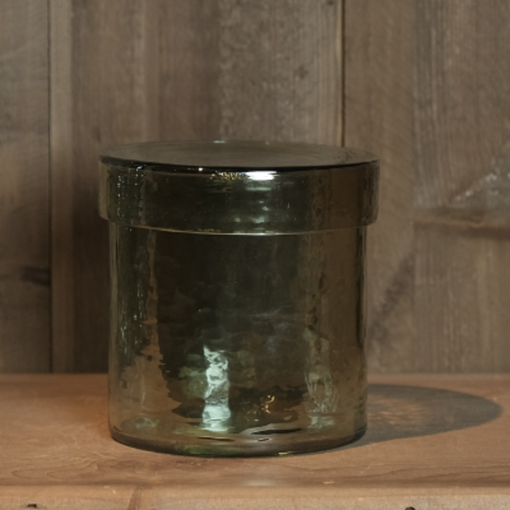 CHEHOMA MEDIUM GREEN HAMMERED GLASS CANISTER