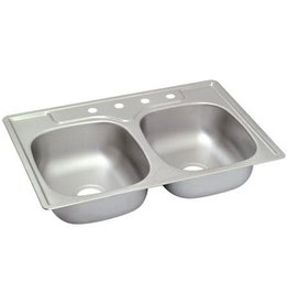 DOUBLE BOWL STAINLESS STEEL KITCHEN SINK 33 x 22 x 6