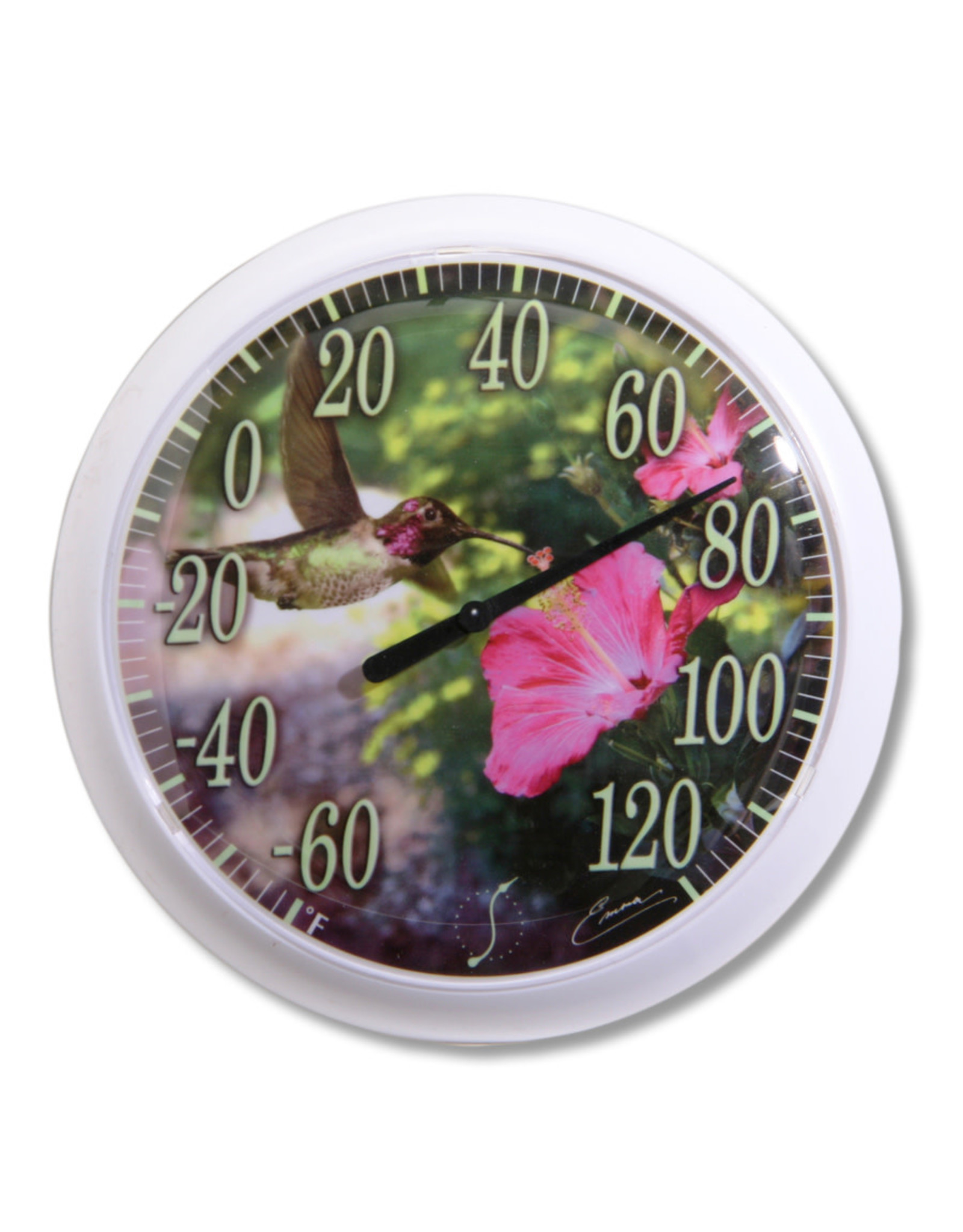 Indoor/Outdoor White Hummingbird Thermometer