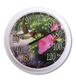 Indoor/Outdoor White Hummingbird Thermometer