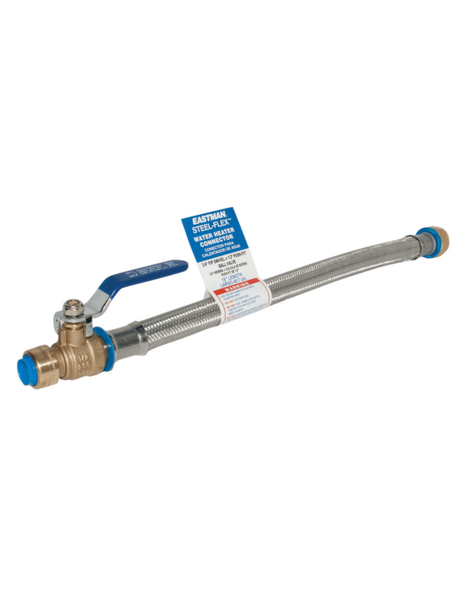 PUSHFIT WATER HEATER CONNECTOR W/ VALVE 18"