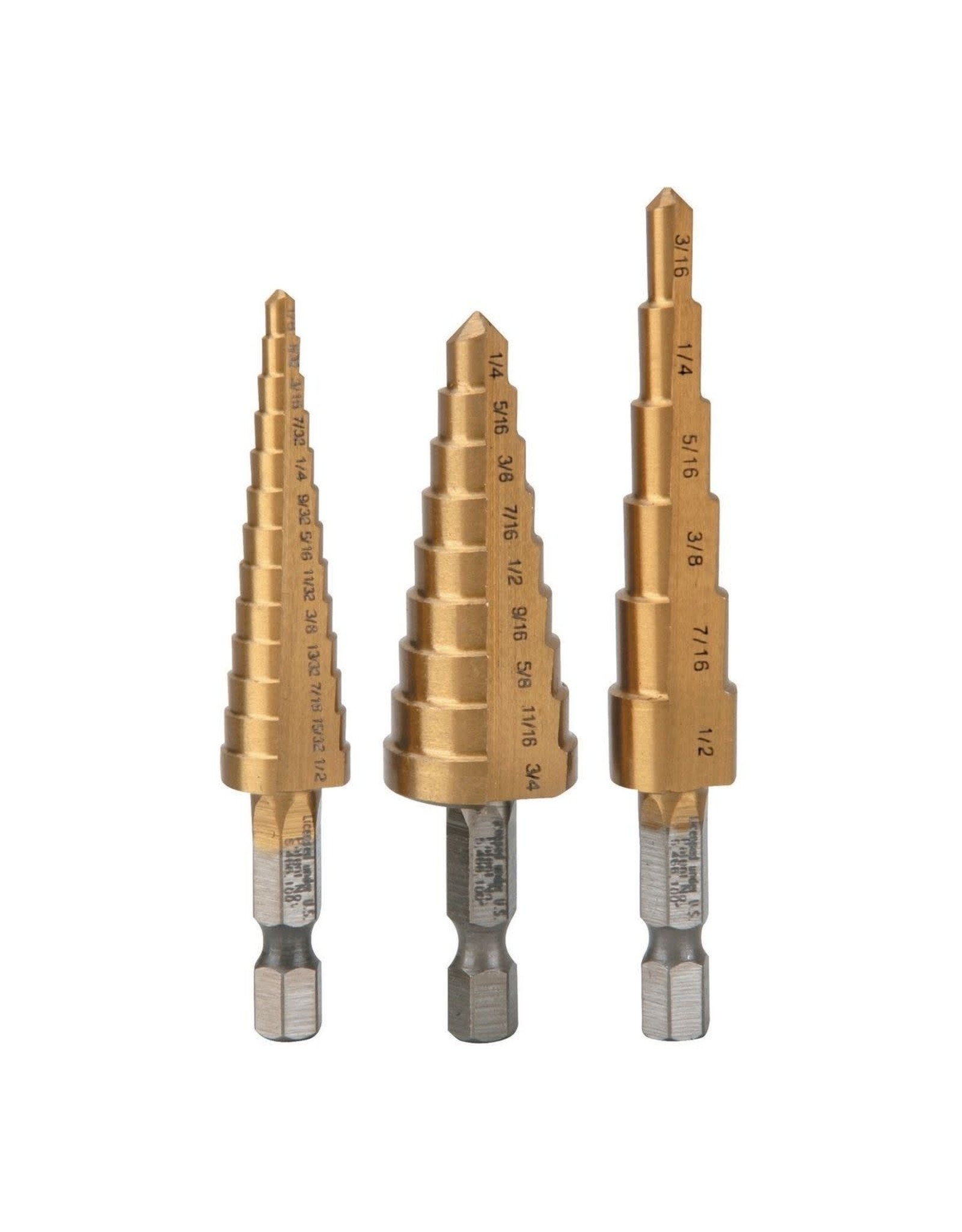 Titanium High Speed Steel Step Bit Set, 3 Pc.