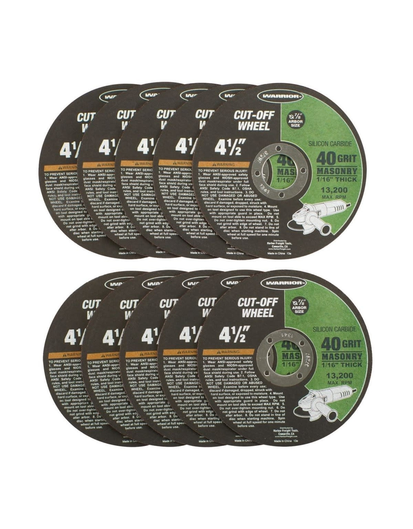 WARRIOR 4-1/2 In. 40 Grit Masonry Cut-Off Wheel 10 Pk