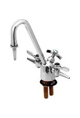 T&S BRASS Lab Fixture, Gas & Water, 2 Gas Cocks, 8" VB Gooseneck w/ Serrated Tip, 3/8" NPT Inlets