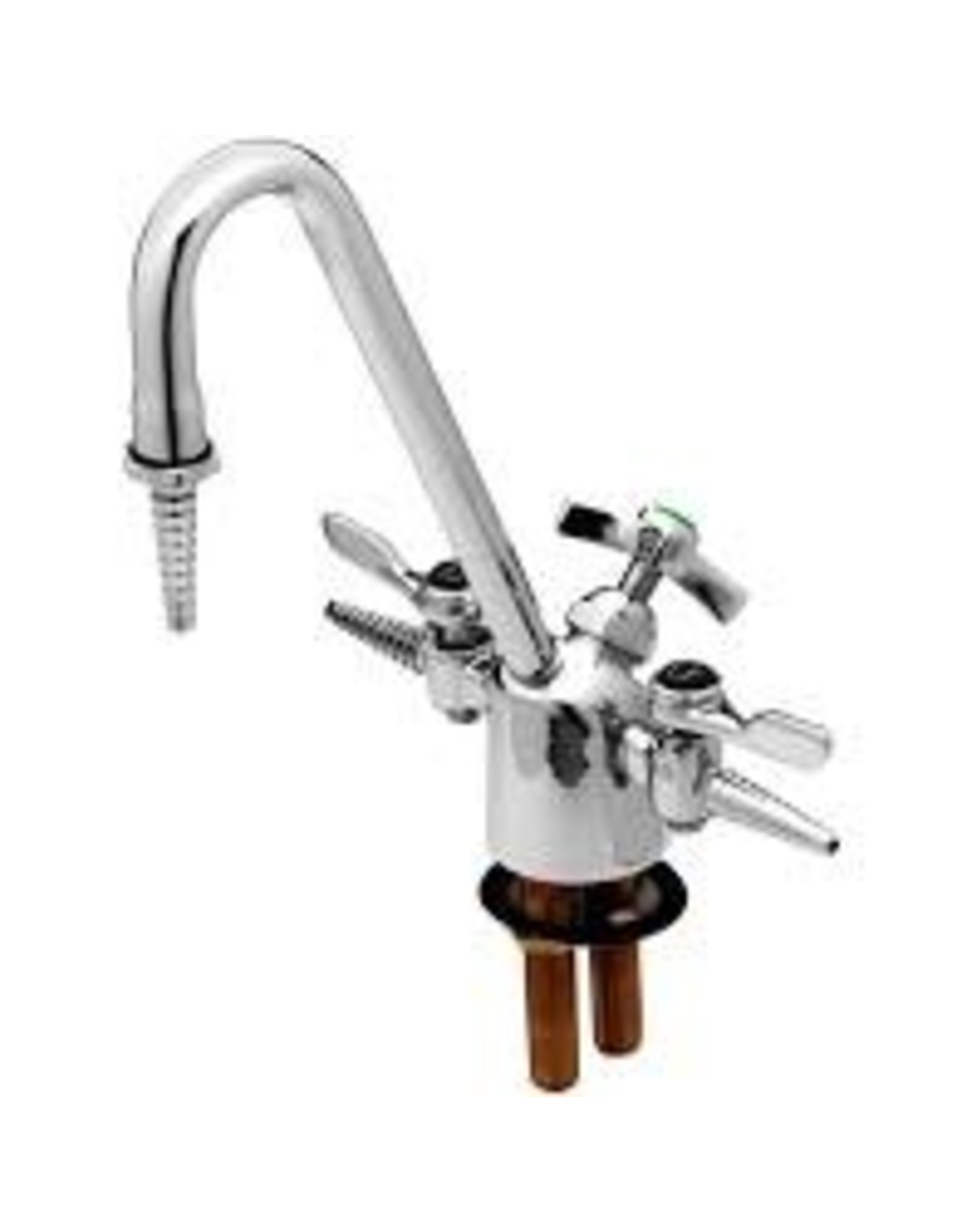 T&S BRASS Lab Fixture, Gas & Water, 2 Gas Cocks, 8" VB Gooseneck w/ Serrated Tip, 3/8" NPT Inlets