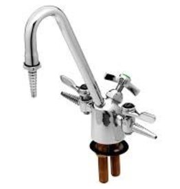 T&S BRASS Lab Fixture, Gas & Water, 2 Gas Cocks, 8" VB Gooseneck w/ Serrated Tip, 3/8" NPT Inlets