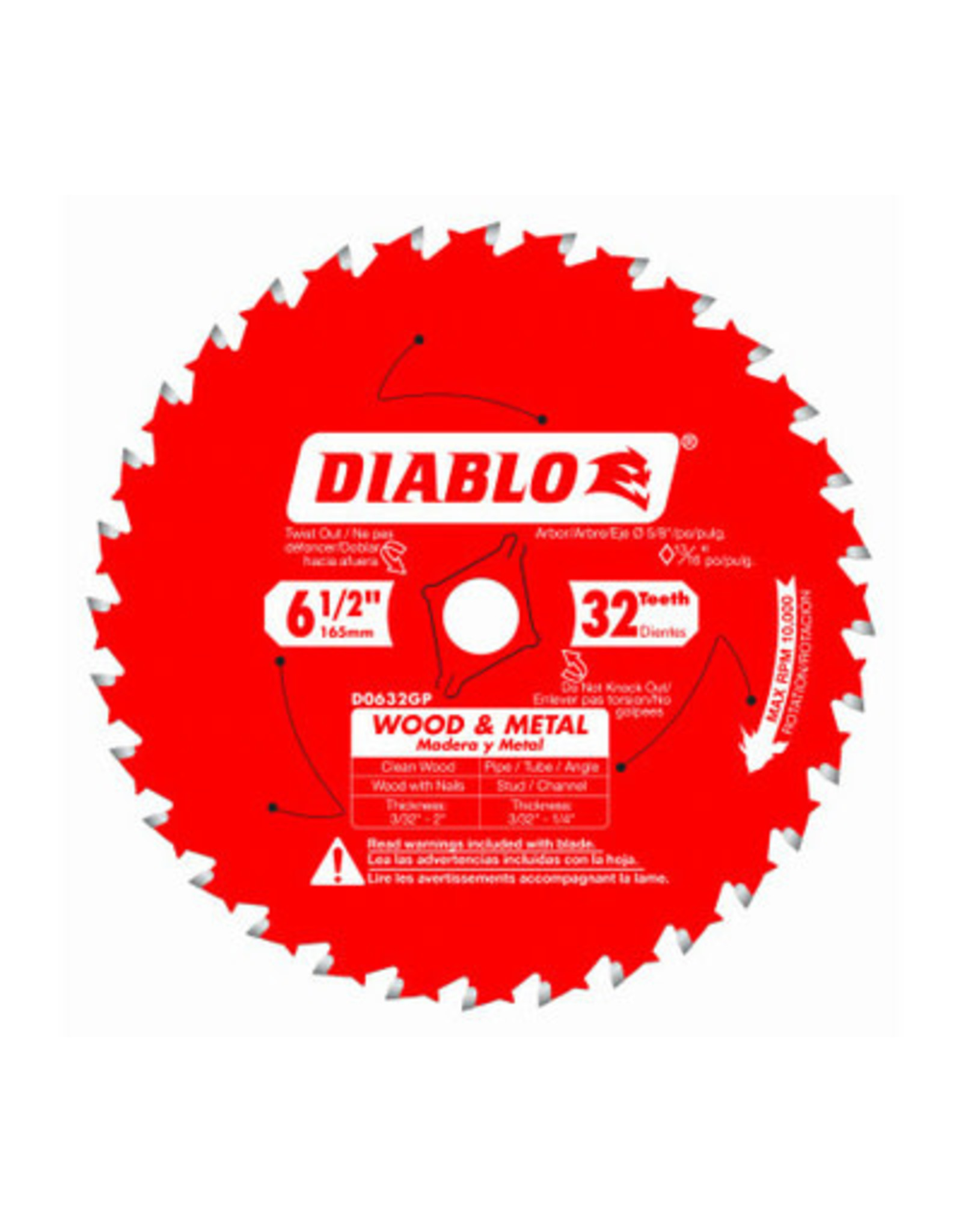 DIABLO 6-1/2 in. x 32 Tooth Wood & Metal Carbide Saw Blade