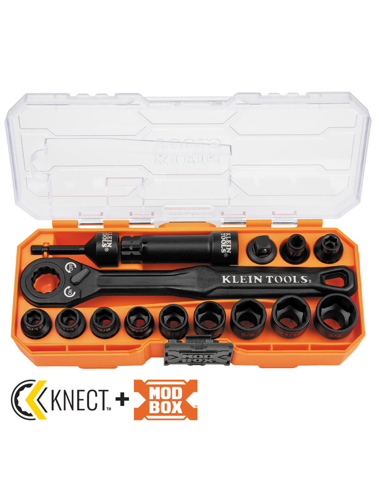 Klein Tools KNECT™ 3/8-Inch Drive Impact-Rated Pass Through Socket Set, 15-Piece