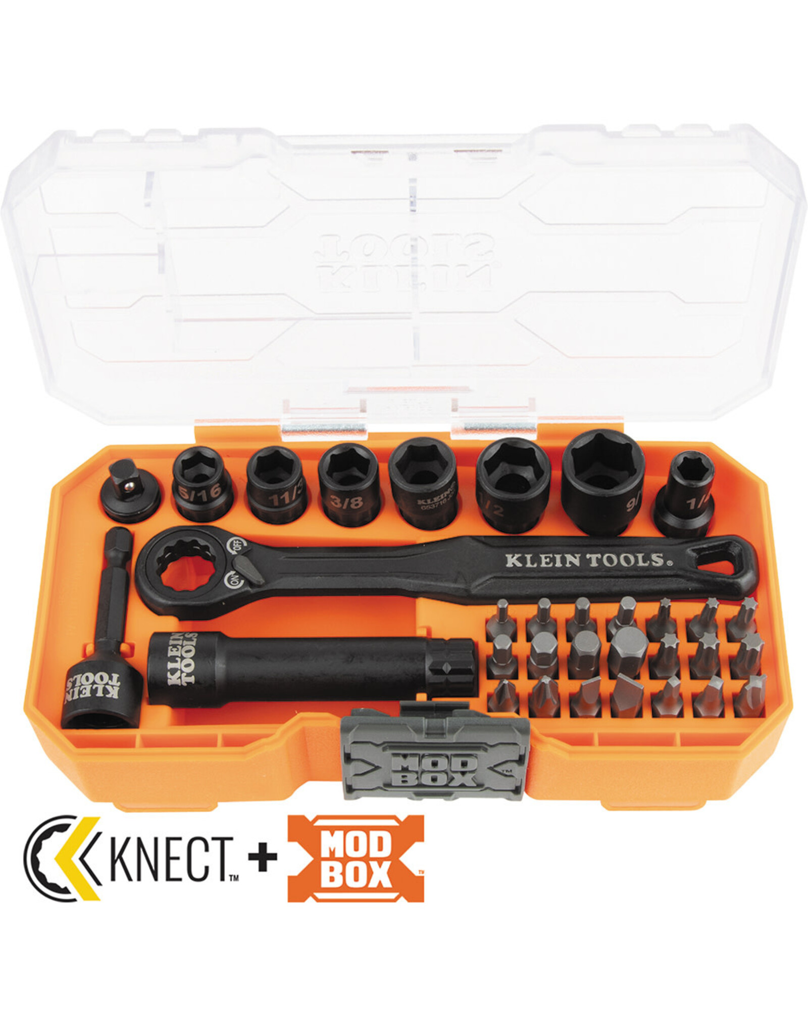 Klein Tools KNECT™ 1/4-Inch Drive Impact-Rated Pass Through Socket Set, 32-Piece