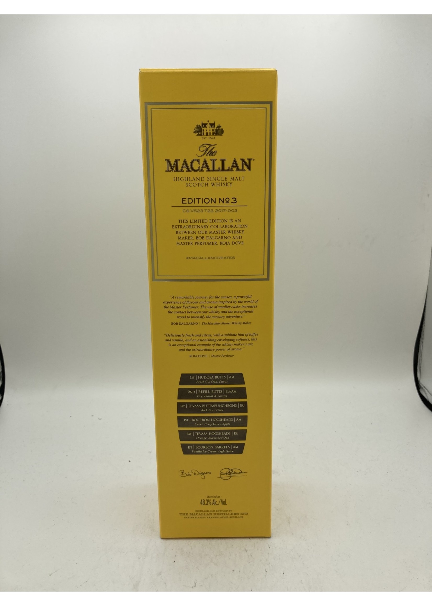 THE MACALLAN HIGHLAND SINGLE MALT SCOTCH WHISKY The Macallan Highland Single Malt Scotch Whisky Edition No3  48.3% ABV 96.6 Proof 750ml