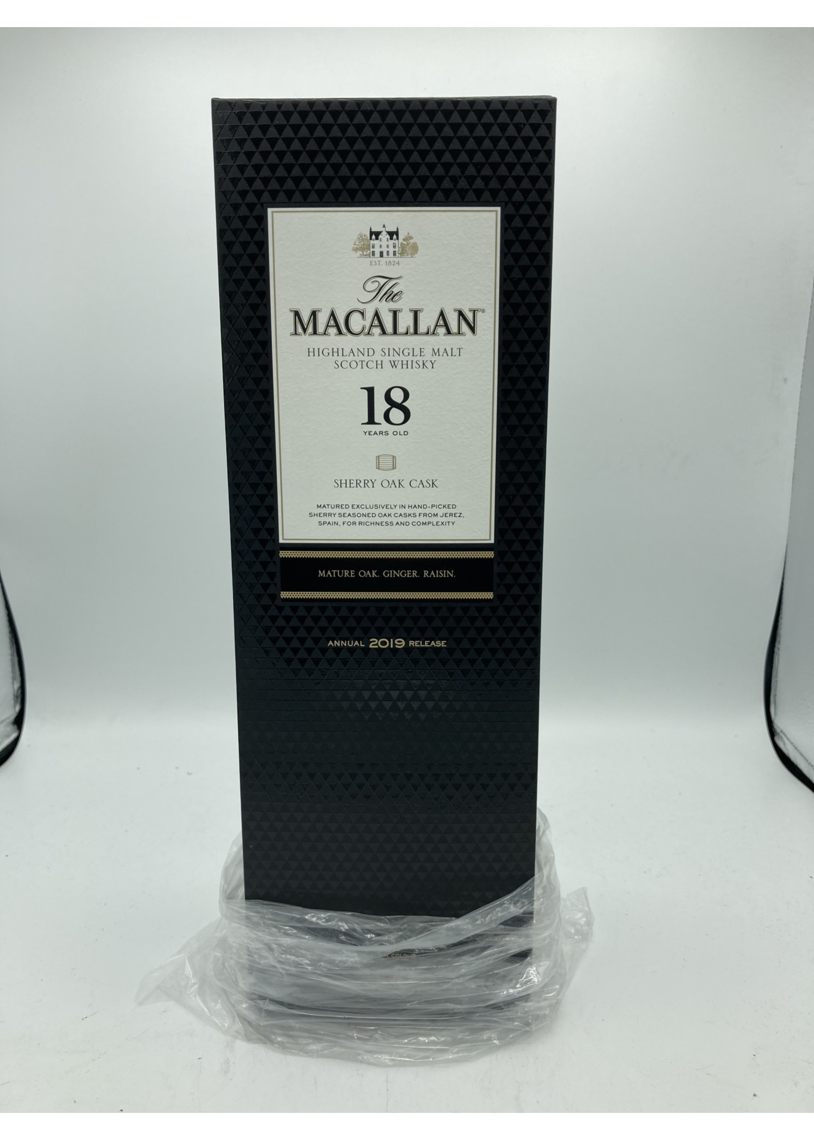 THE MACALLAN HIGHLAND SINGLE MALT SCOTCH WHISKY The Macallan Highland Single Malt Scotch Whisky 18 Year Sherry Oak Cask 43% ABV 86 Proof 750ml