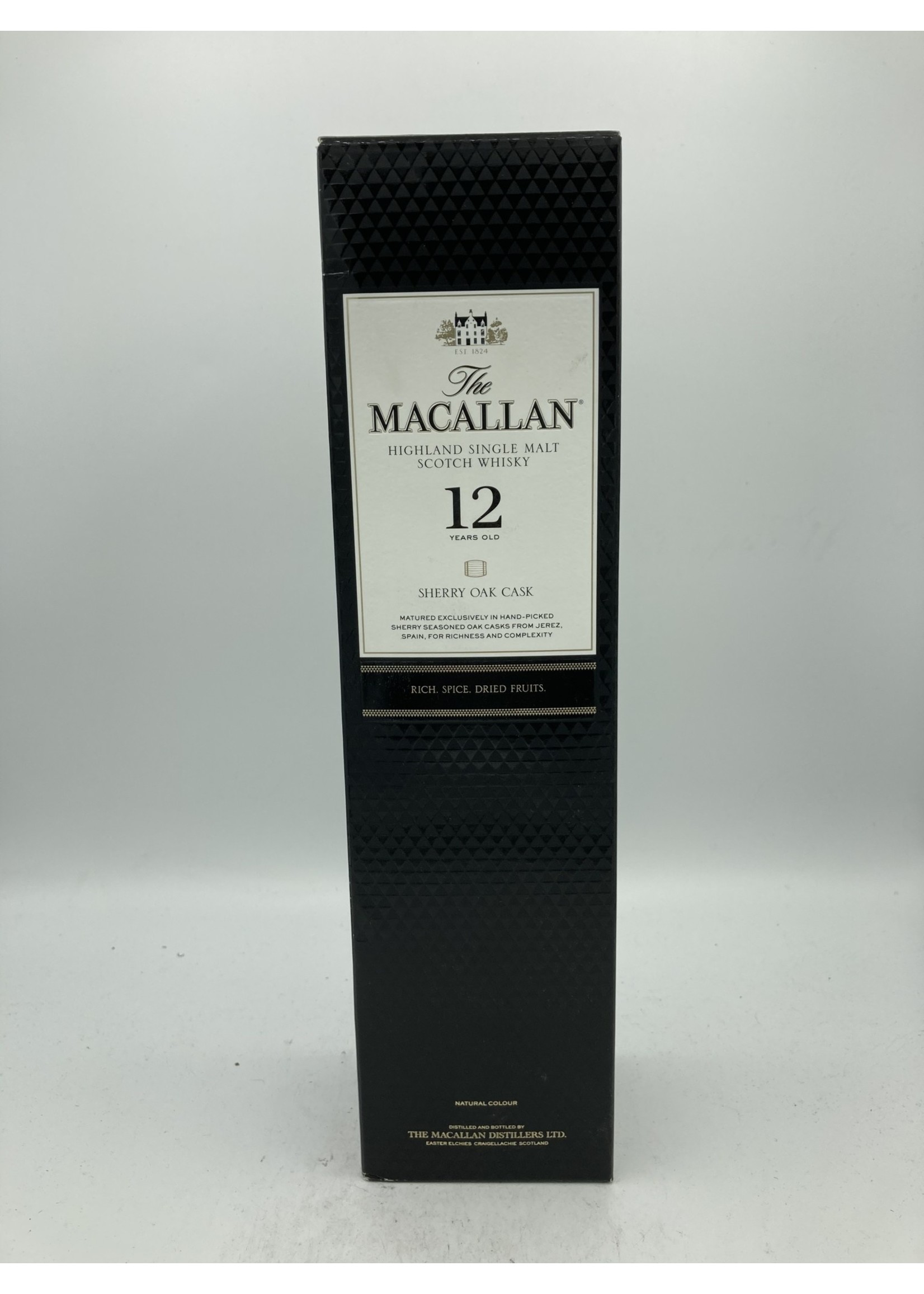 THE MACALLAN HIGHLAND SINGLE MALT SCOTCH WHISKY The Macallan Highland Single Malt Scotch Whisky 12 Year Sherry Oak Cask 43% ABV 86 Proof 750ml