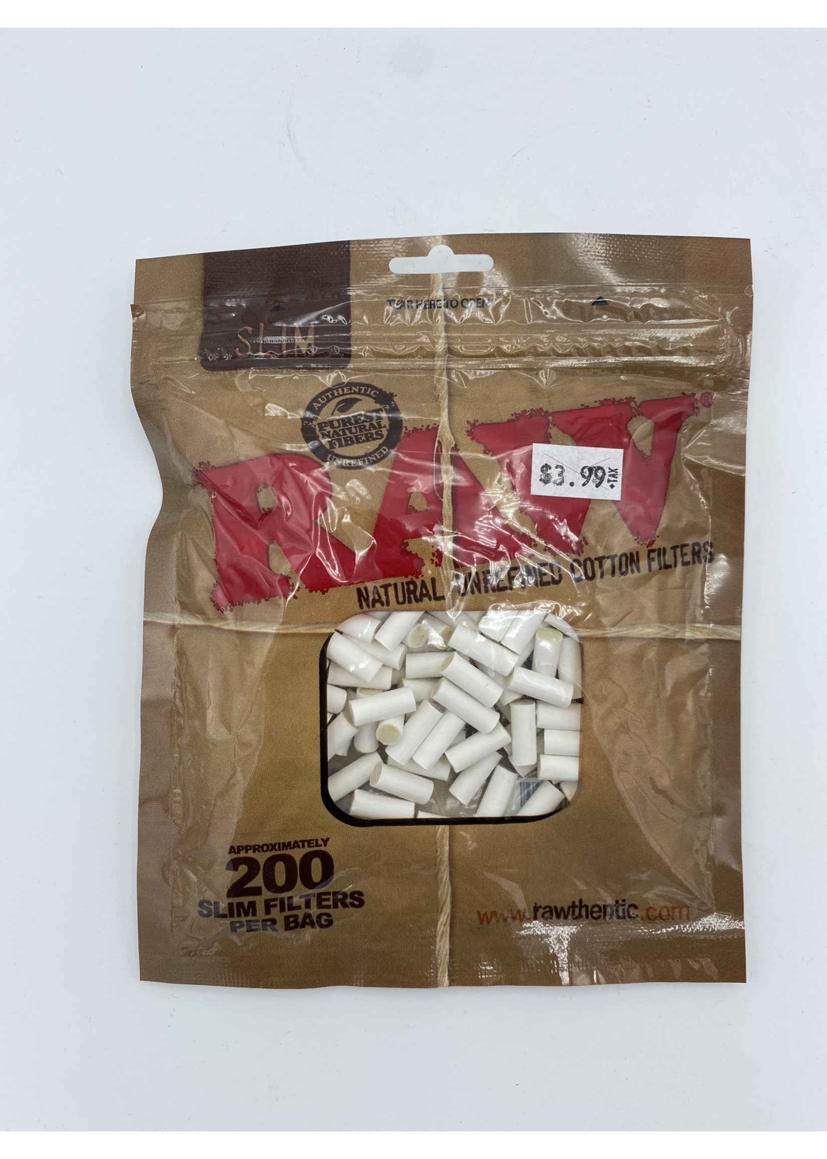 RAW NATURAL UNREFINED ROLLING PAPERS Raw filter tip slim 200 ct. bag