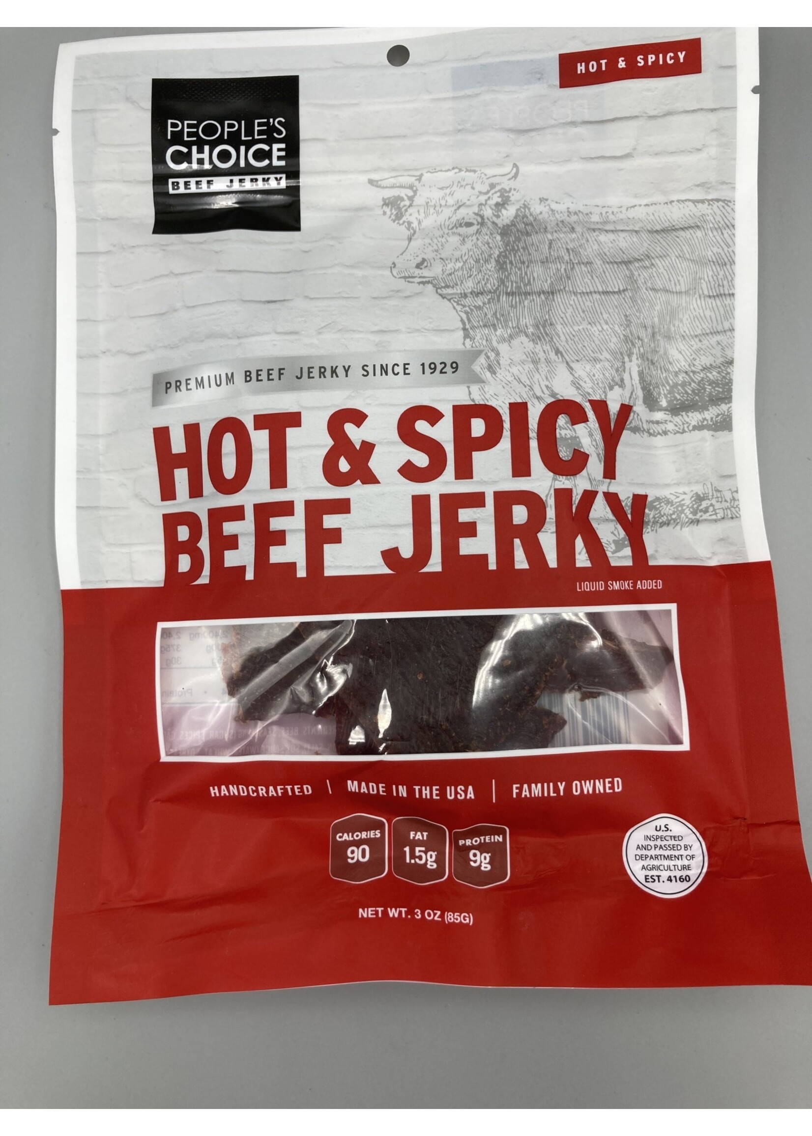 PEOPLE'S CHOICE BEEF JERKY People’s choice beef jerky  Hot & spicy 3oz (85g) bag