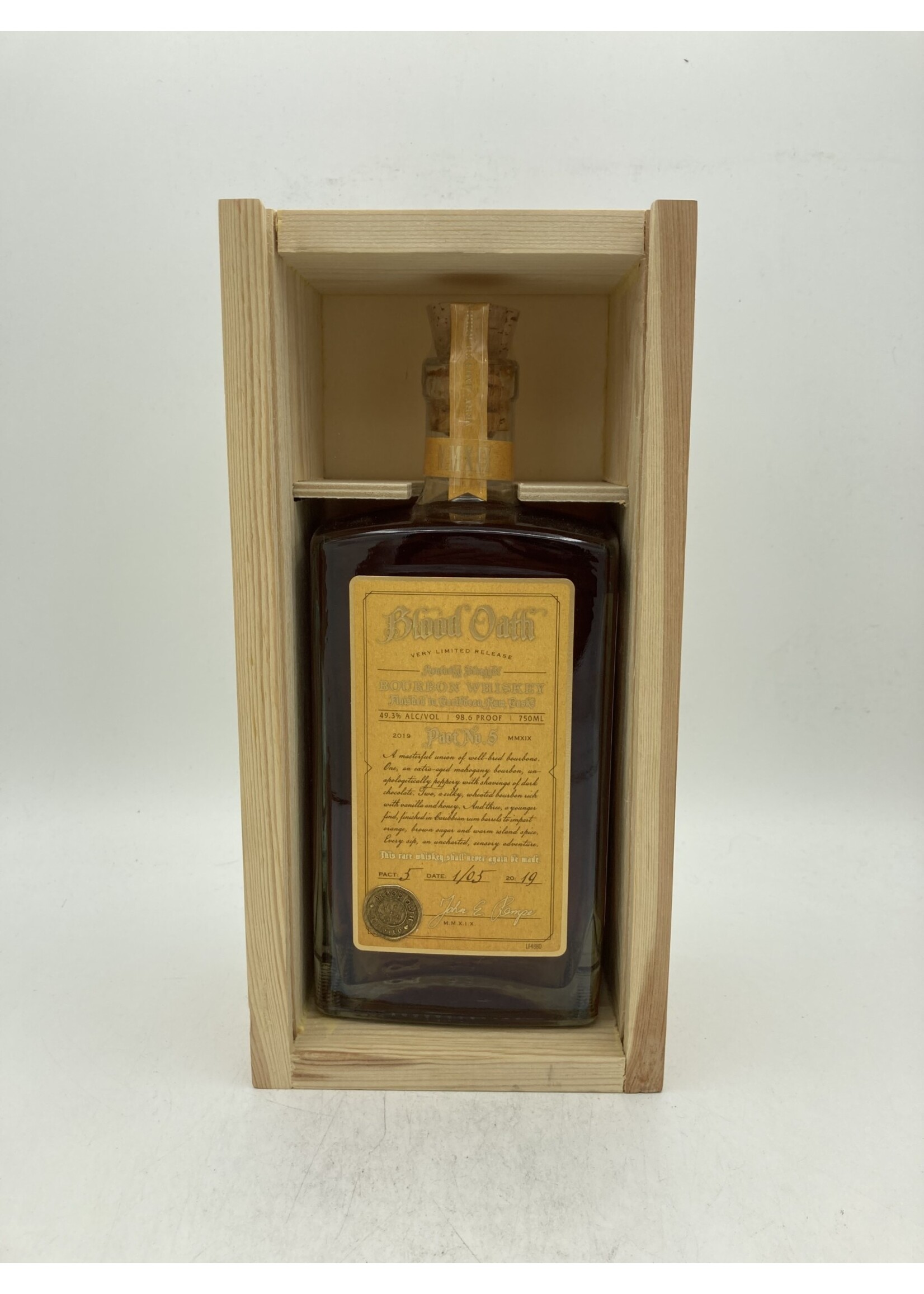 Blood Oath whisky  bourbon pact no. 5  49.3% abv 98.6 proof 750ml
