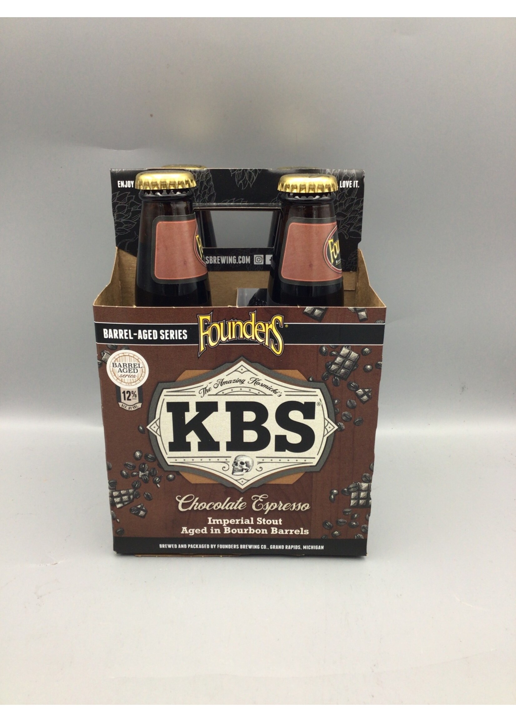 Founders brew co. KBS chocolate espresso imperial stout aged in bourbon barrels 12% abv 4pk-12oz bottle