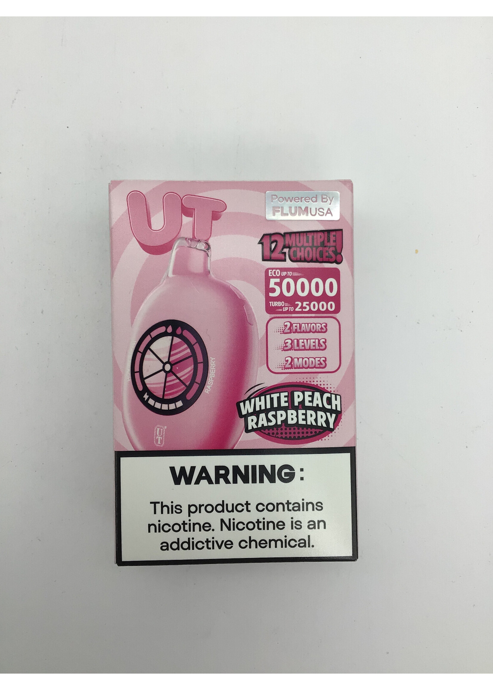 UT  By Flum White Peach + Raspberry 50000 puffs (2 flavors,3 levels,2 modes)
