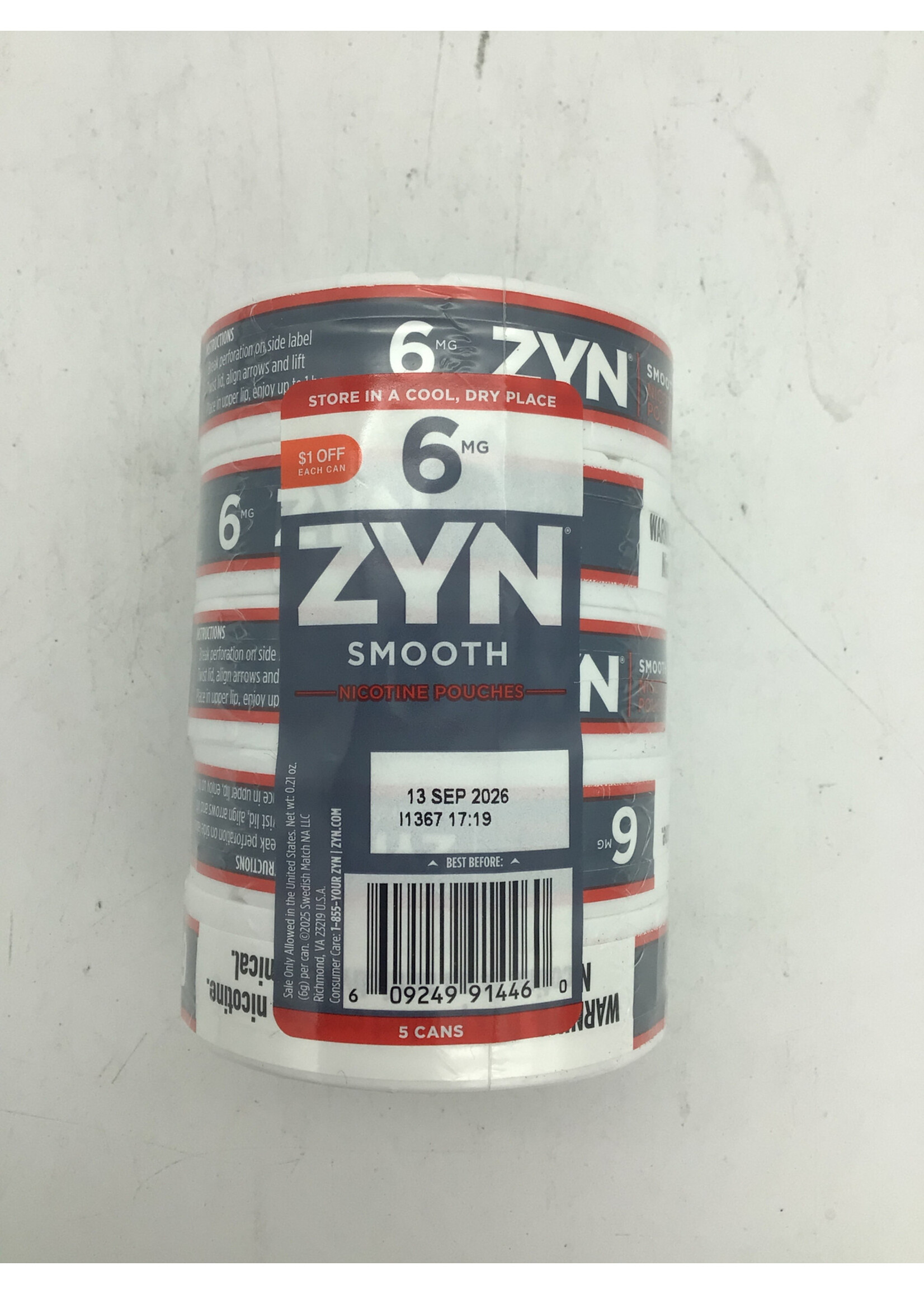 Zyn roll 5pk smooth  ($1 off ) 6mg nicotine pouches