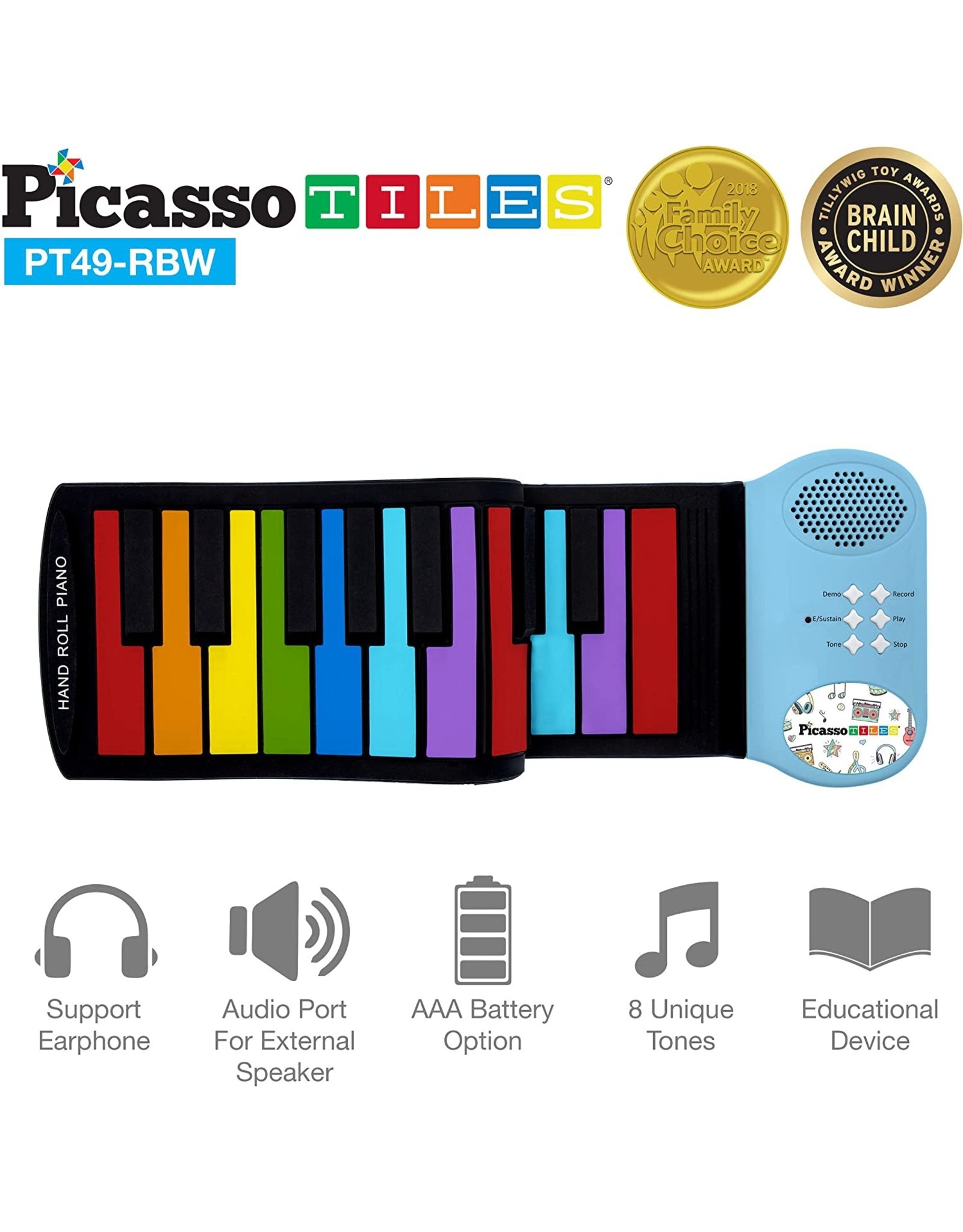 Picasso Tiles Roll Up Piano Rainbow