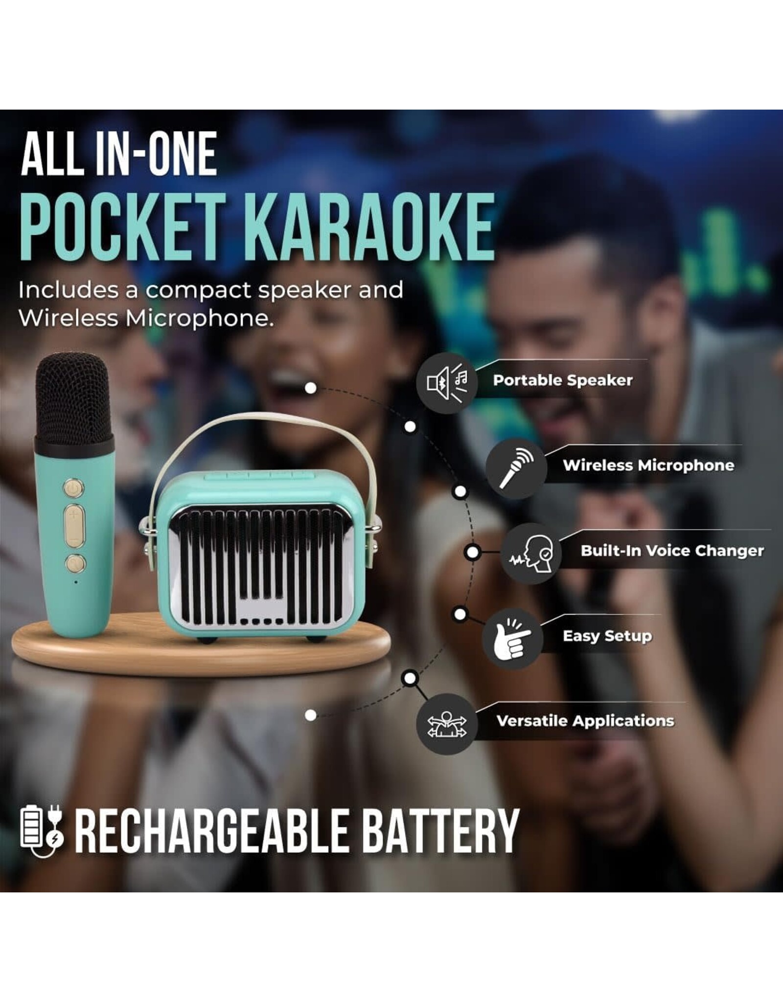 Pocket Karaoke Speaker & Mic Combo - Teal