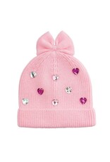 Pink Beanie Hat With Rhinestone Hearts