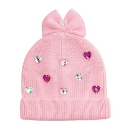 Pink Beanie Hat With Rhinestone Hearts