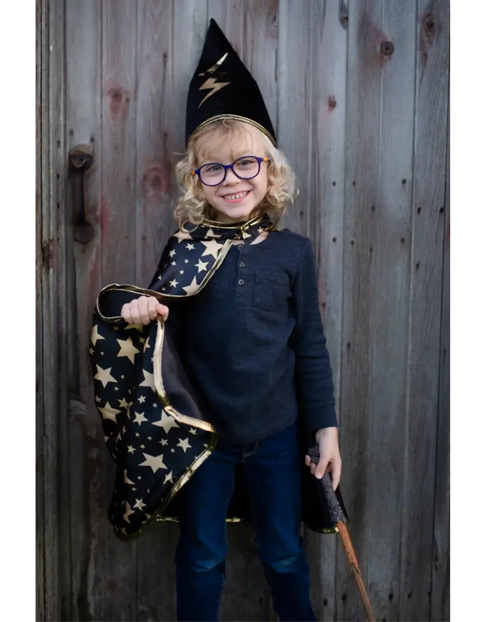 Black /Gold Reversible Wizard Cape & Hat (4-6)