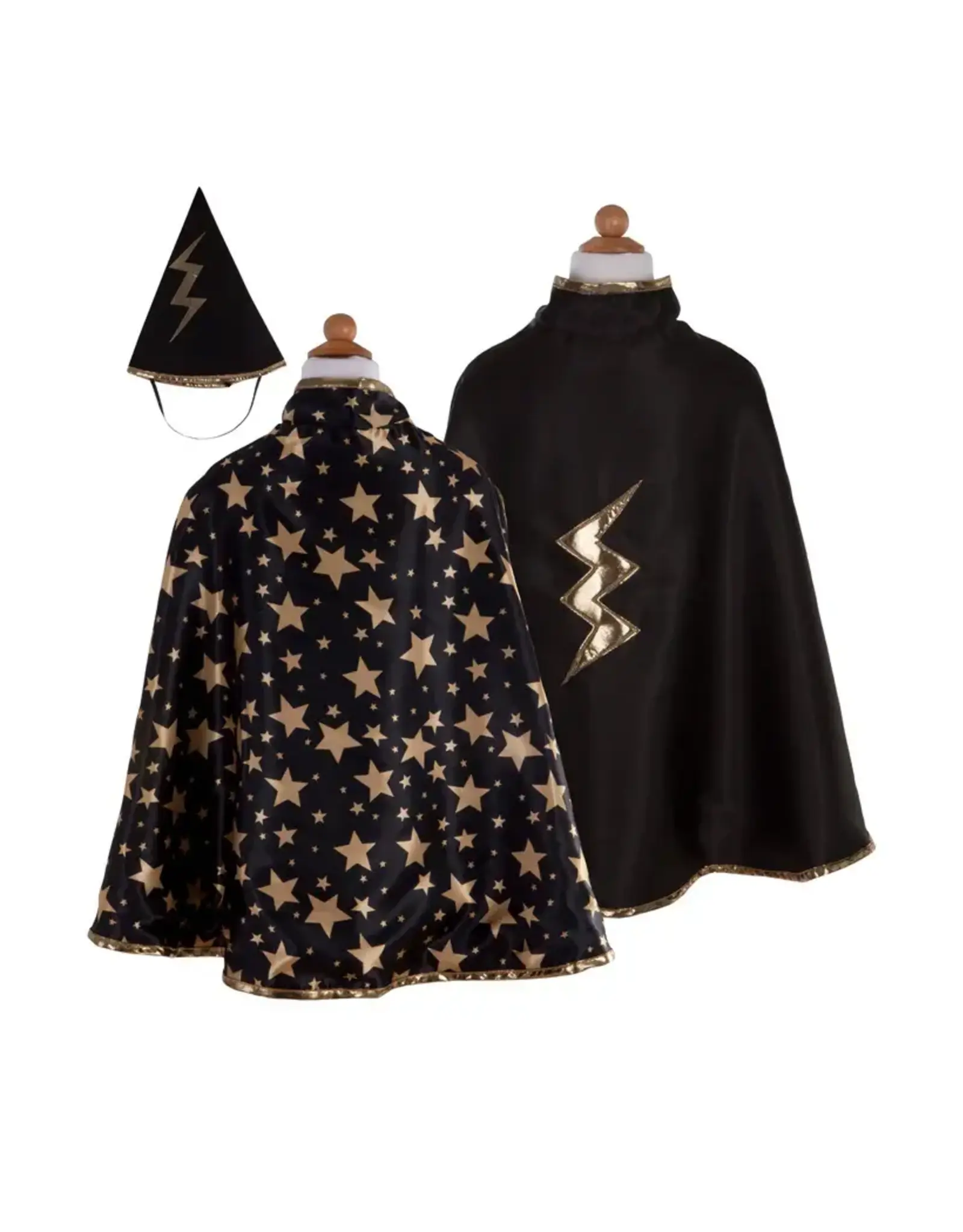 Black /Gold Reversible Wizard Cape & Hat (4-6)