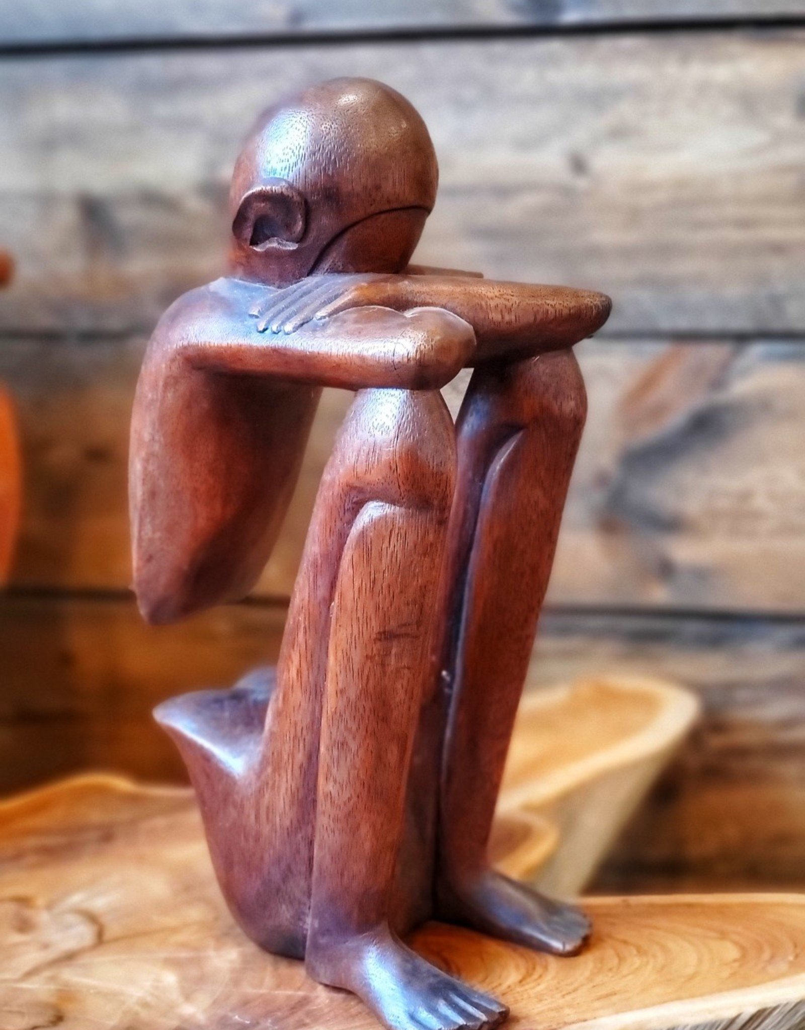 Hand Carved Suar Wood Sculpture "Abstract Rest"
