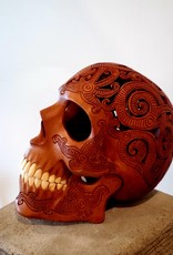 Hand Carved Wooden Skull Art