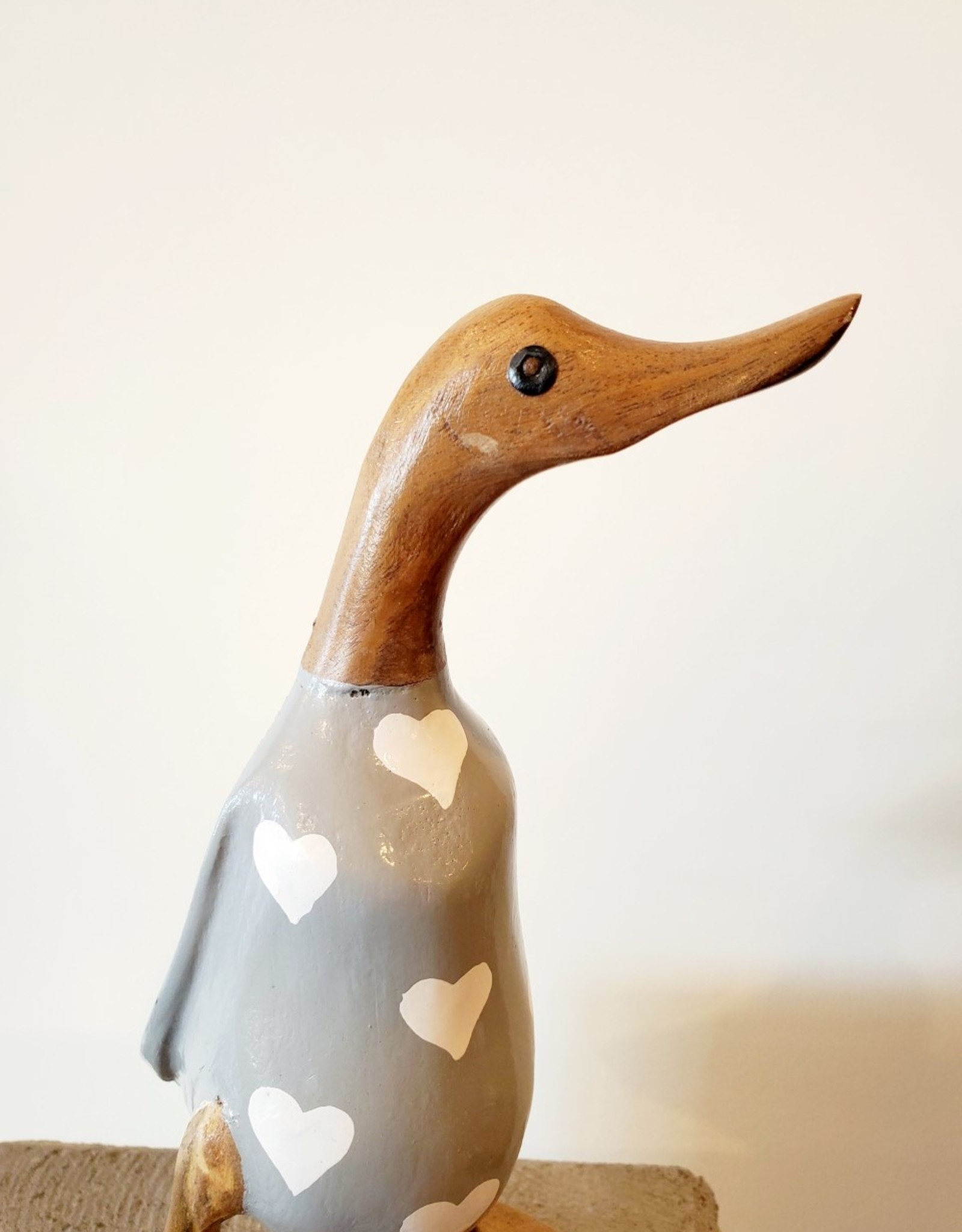 Bamboo Root Grey Duck with Hearts