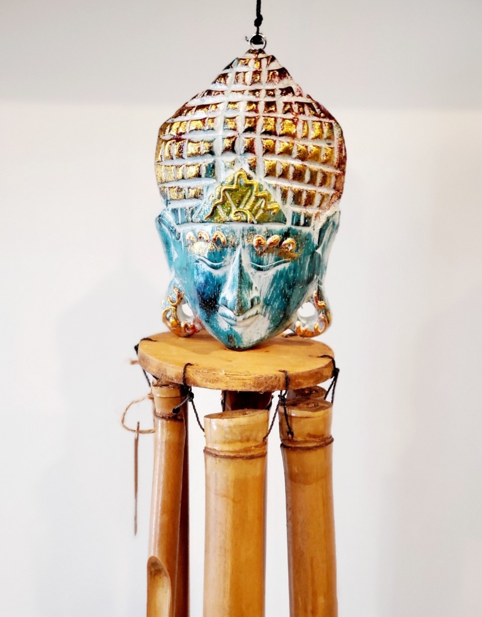 Wooden Buddha Chime Teal