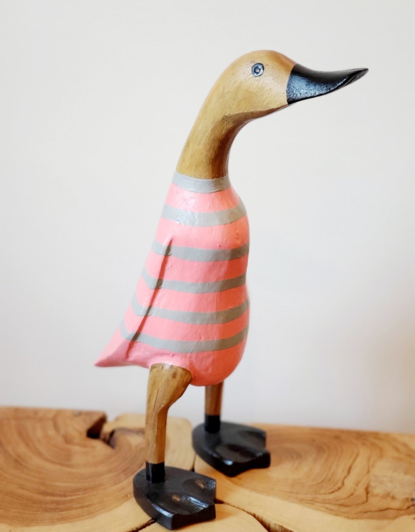 Bamboo Root Small Pink & Grey Striped Duck