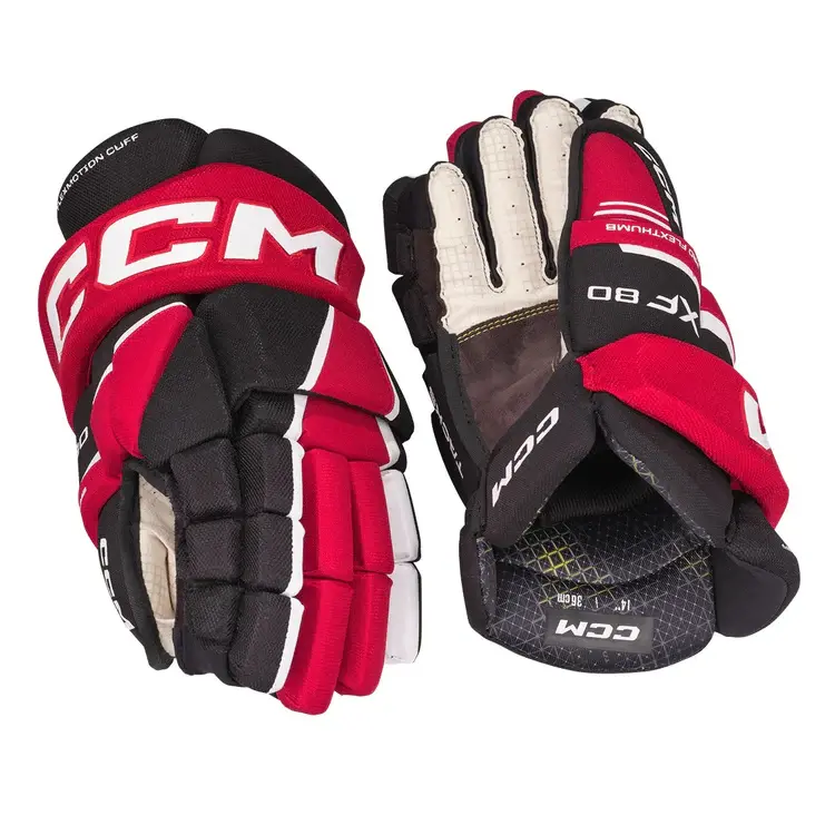CCM Hockey CCM TACKS XF80 GANT DE HOCKEY JUNIOR ROUGE/NOIR/BLANC