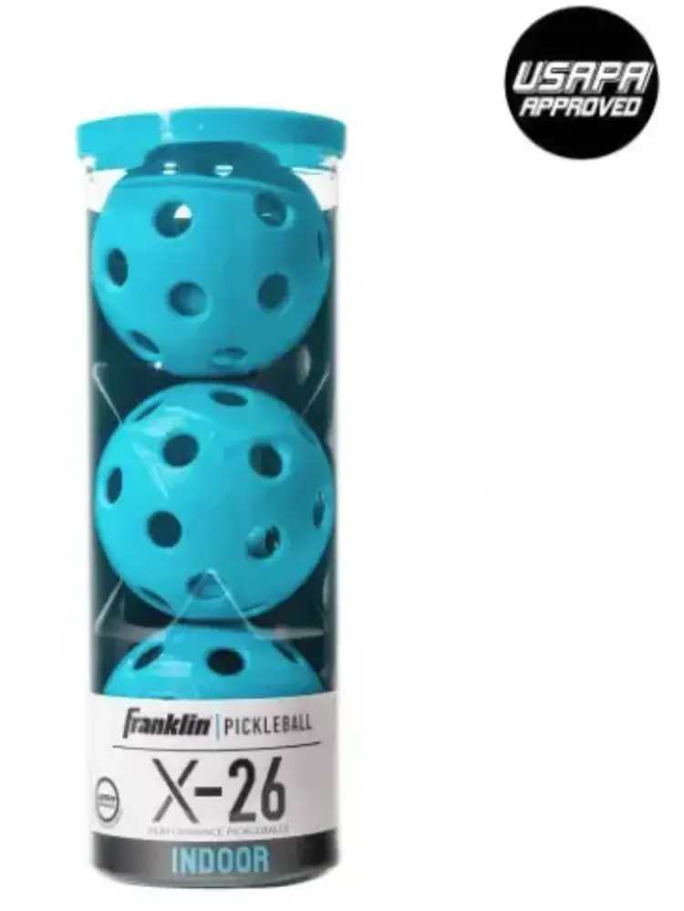 FRANKLIN FRANKLIN X-26 BALLES DE PICKLEBALL INTÉRIEUR BLEU (TUBE DE 3 BALLES)