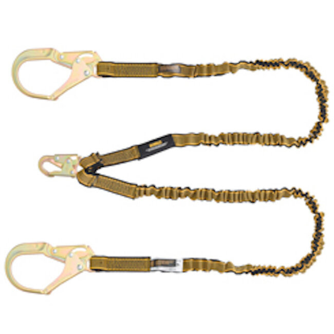 DEWALT (1805) DEWALT 6 Ft. Lanyard, Twin, Internal Absorber Lanyard, With Steel Snap Hook on D-Ring End and Steel Rebar Hooks on Anchor End