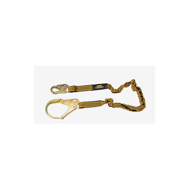 DEWALT (1793) DEWALT 6 Ft. Lanyard, Single, Internal Absorber, 4' to 6' Stretch Lanyard With Steel Snap Hook on D-Ring End and Steel Rebar Hook on Anchor End