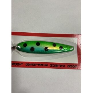 DREAMWEAVER LURE COMPANY (SS1434) DREAMWEAVER SUPER SLIM SPOON UV DOUBLE GREEN SPOTTED DOLPHIN