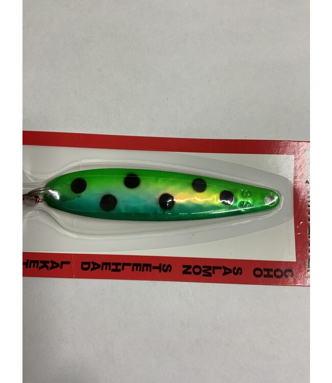 DREAMWEAVER LURE COMPANY (SS1434) DREAMWEAVER SUPER SLIM SPOON UV DOUBLE GREEN SPOTTED DOLPHIN