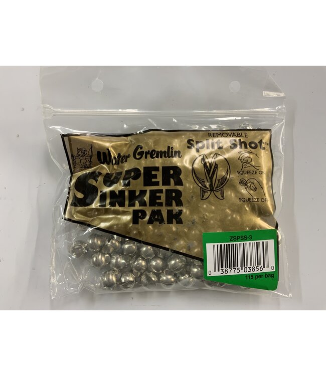 ZSPSS-3  WATER GREMLIN GREEN-TIN SPLIT SHOT SZ 3 REMVABLE 115/BG